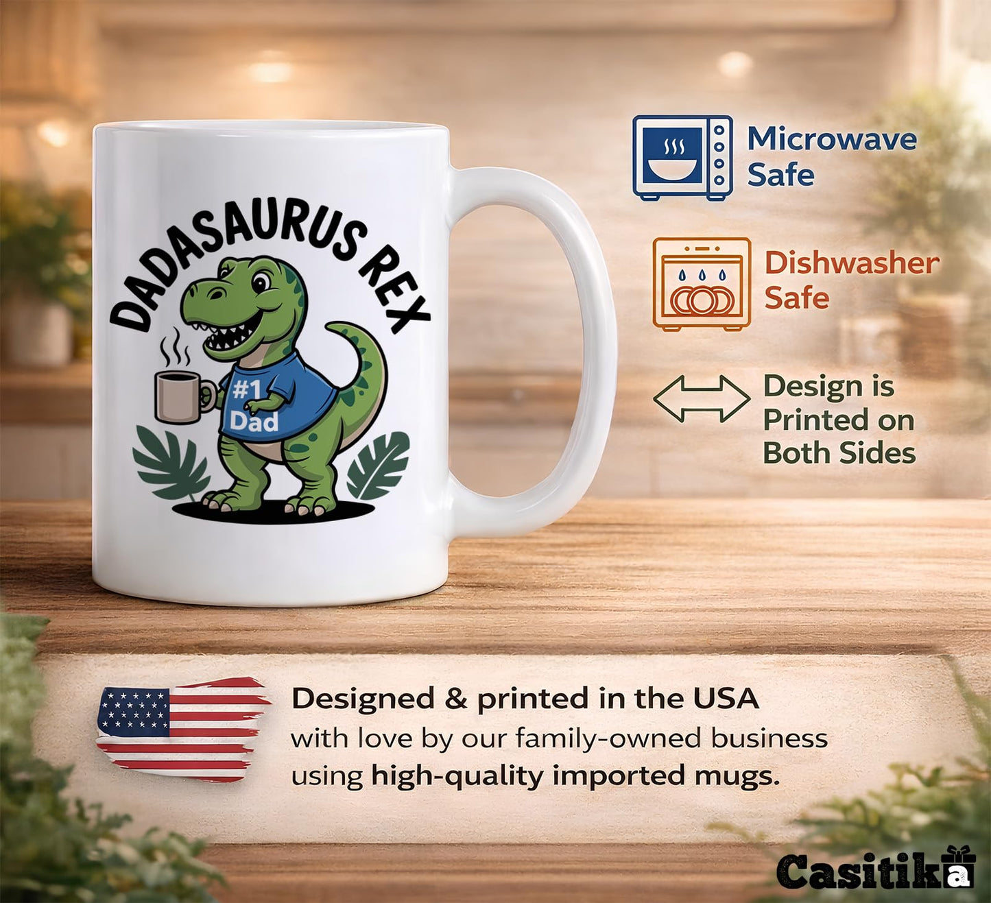 Dadasaurus Rex . Fun Dinosaur Themed #1 Dad from Son or Daughter | Ceramic Coffee Mug | Father's Day Gift | Stylish Printed Design | Tea & Coffee Cup | 11oz