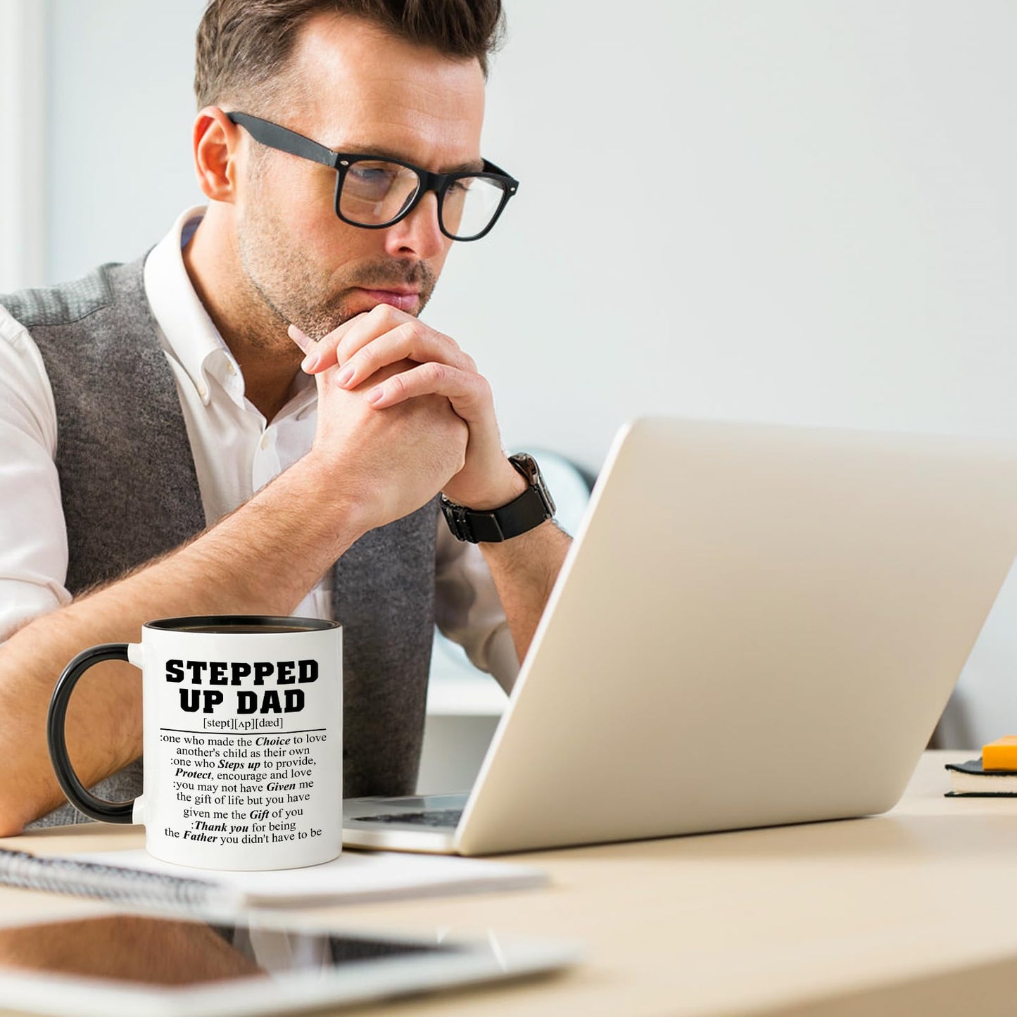 Step Dad Coffee Mugs | Ceramic Coffee Mug | Father's Day Gift | Stylish Printed Design | Tea & Coffee Cup | 11oz | Black Two-Tone Design