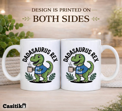 Dadasaurus Rex . Fun Dinosaur Themed #1 Dad from Son or Daughter | Ceramic Coffee Mug | Father's Day Gift | Stylish Printed Design | Tea & Coffee Cup | 11oz