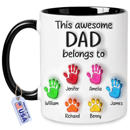 Personalized Dad With Kids Names | Ceramic Coffee Mug | Father's Day Gift | Stylish Printed Design | Tea & Coffee Cup | 11oz | Black Two-Tone Design
