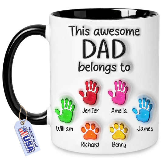 Personalized Dad With Kids Names | Ceramic Coffee Mug | Father's Day Gift | Stylish Printed Design | Tea & Coffee Cup | 11oz | Black Two-Tone Design