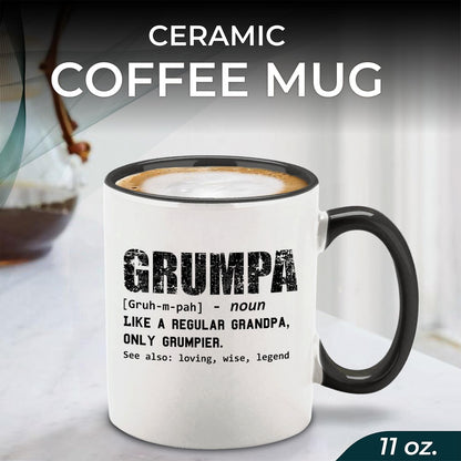 Grumpa Definition Tea Black Handle Funny Grandpa Humor Design Novelty for Grandpa | Ceramic Coffee Mug | Father's Day Gift | Stylish Printed Design | Tea & Coffee Cup | 11oz | Black Two-Tone Design
