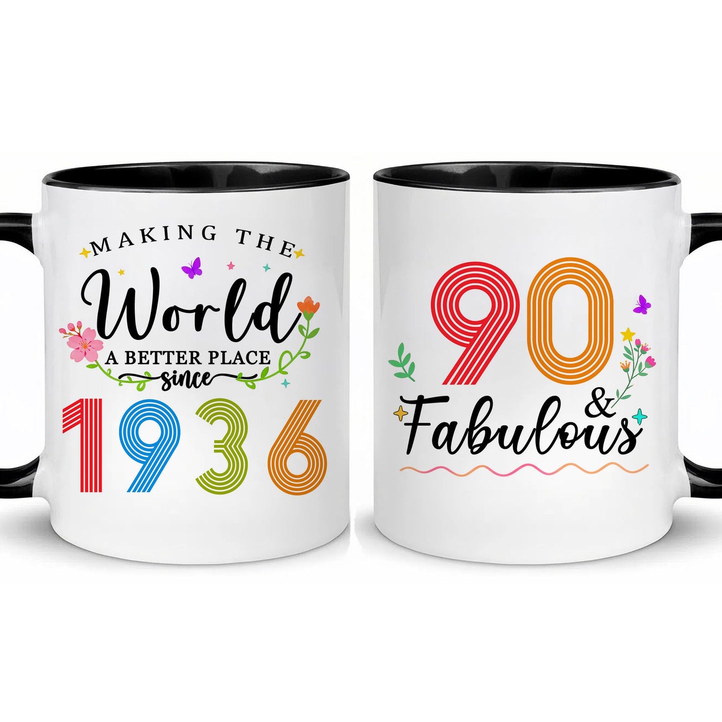 1936 90th for Women Men | Ceramic Coffee Mug | Father's Day Gift | Stylish Printed Design | Tea & Coffee Cup | 11oz | Black Two-Tone Design