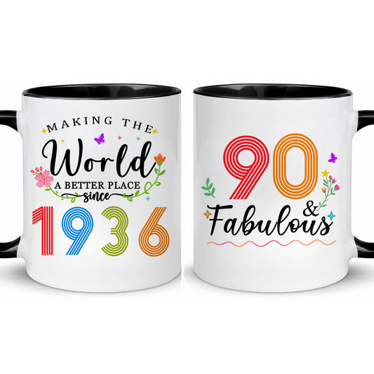 1936 90th for Women Men | Ceramic Coffee Mug | Father's Day Gift | Stylish Printed Design | Tea & Coffee Cup | 11oz | Black Two-Tone Design