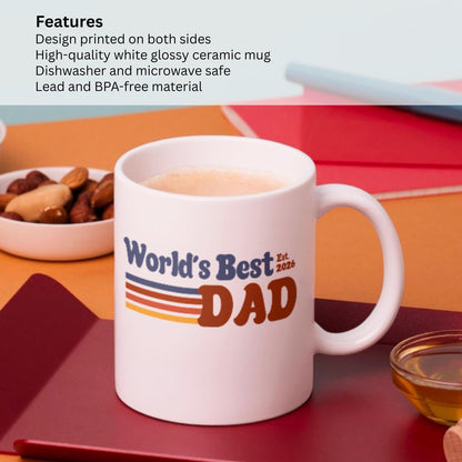 Worldâ€™s Best Dad EST 2026 Fatherâ€™s Day Vintage Daddy Coffee New Dad First Father's Day Unique White Funny | Ceramic Coffee Mug | Father's Day Gift | Stylish Printed Design | Tea & Coffee Cup | 11oz