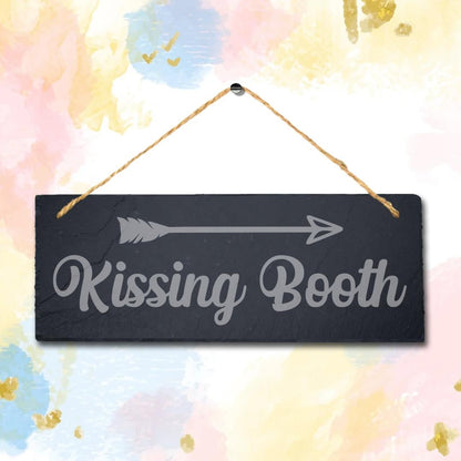 Kissing Booth Hanging Slate Sign Laser Engraved Plaque Romantic Wall Home Gift