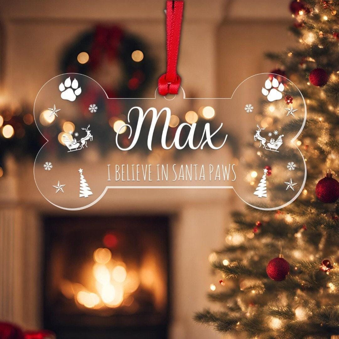 Personalised Merry Christmas Bauble Pet Dog Bone Ornament Xmas Tree Hanging Puppy Engraved Keepsake
