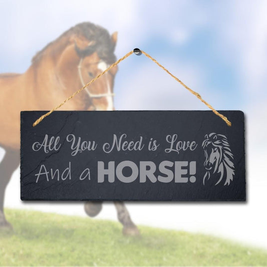 All You Need Is Love Horse Laser Engraved Hanging Slate Horse Shed Plaque Sign