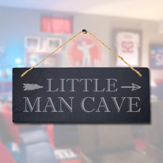 Little Man Cave Right Arrow Direction Laser Engraved Hanging Slate Bar Plaque Sign