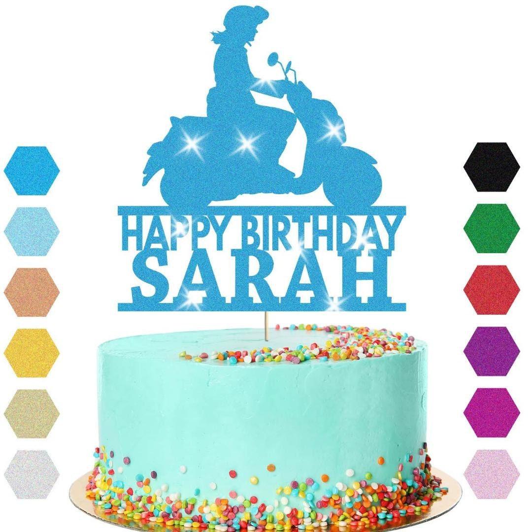 Scooter Bike Travel Cake Topper Personalised Girls Birthday Decoration Any Name