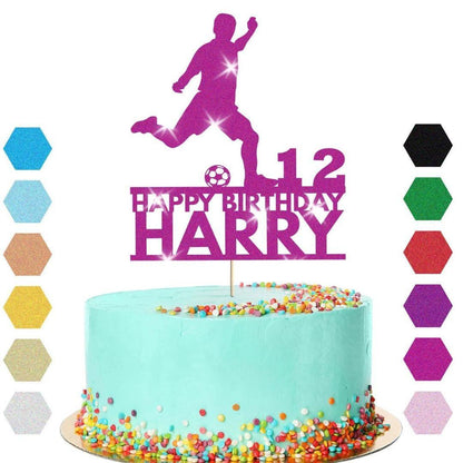 Football Cake Topper Personalised Footballer Birthday Decoration Any Name & Age