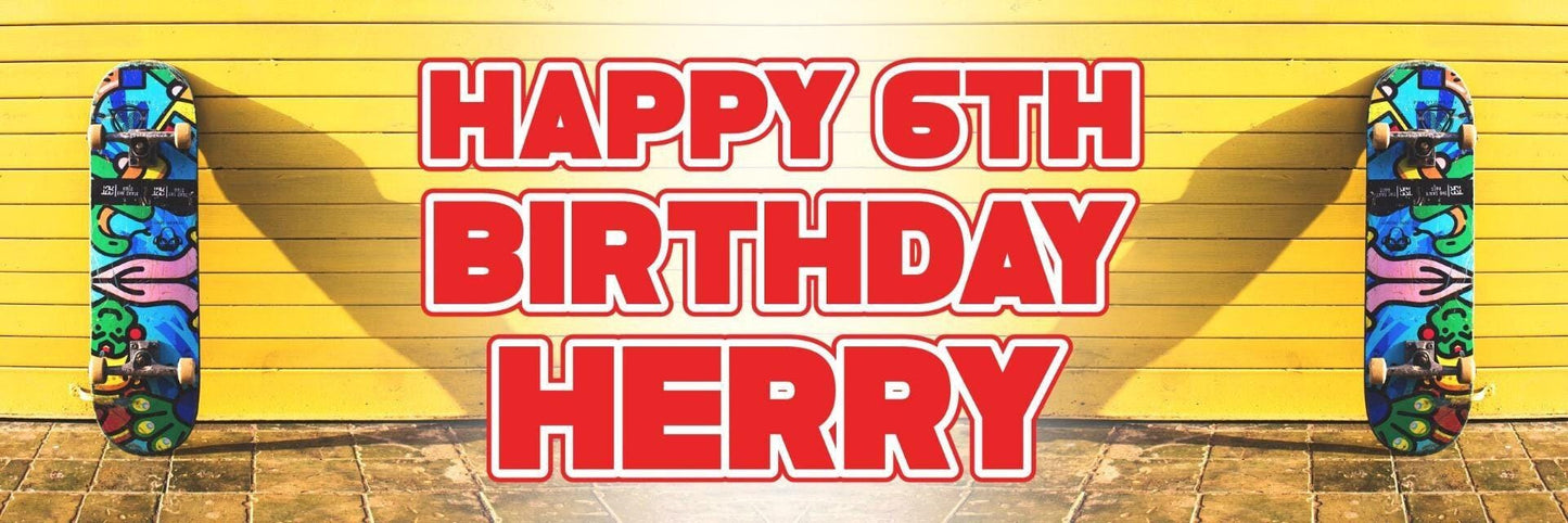 2 Personalised Skateboard Birthday Party Celebration Banners Decoration Posters