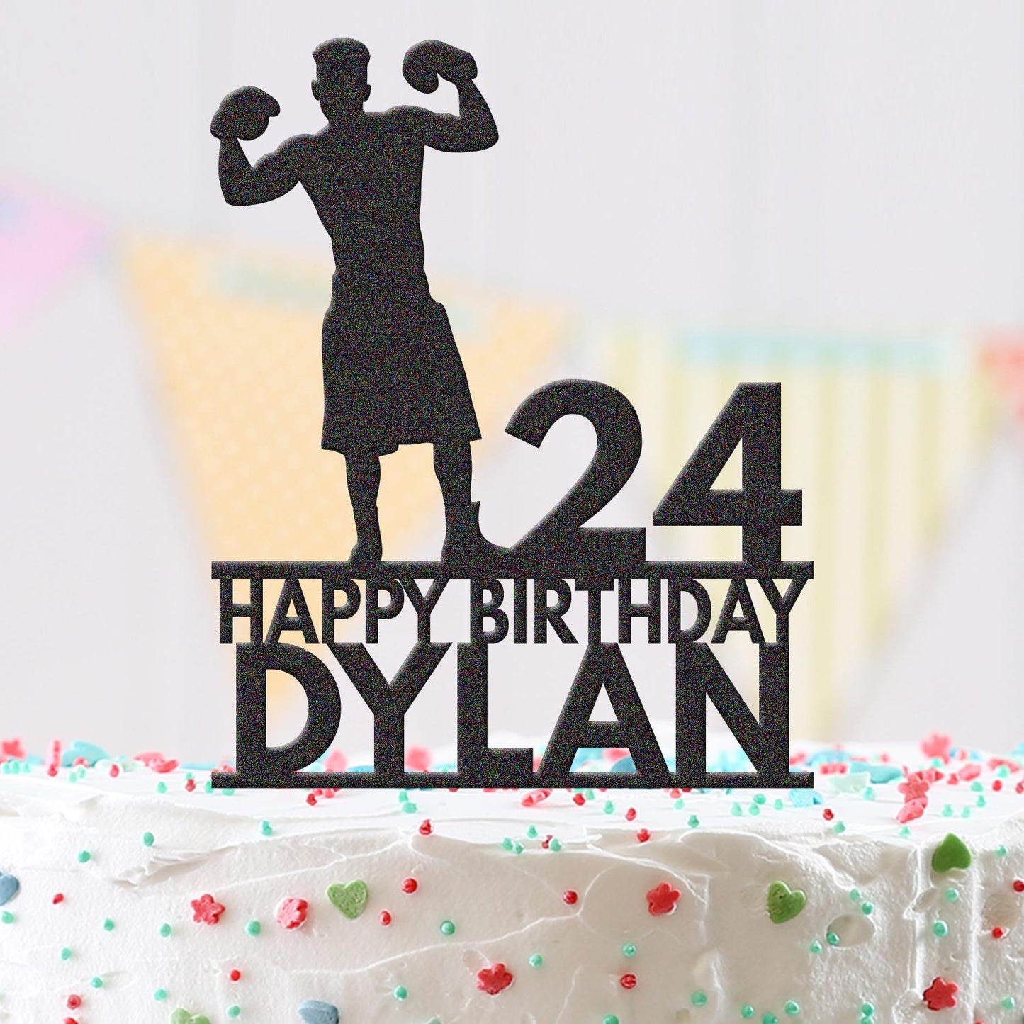 Personalised Acrylic Boys Boxing Gloves Birthday Cake Topper Decoration Gift