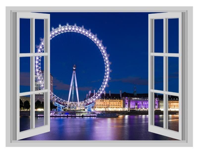 London Eye Wall Decal: 3D Window View Vinyl Mural