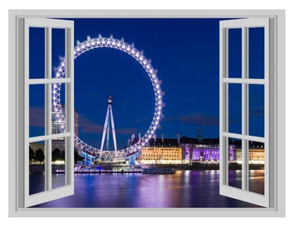 London Eye Wall Decal: 3D Window View Vinyl Mural
