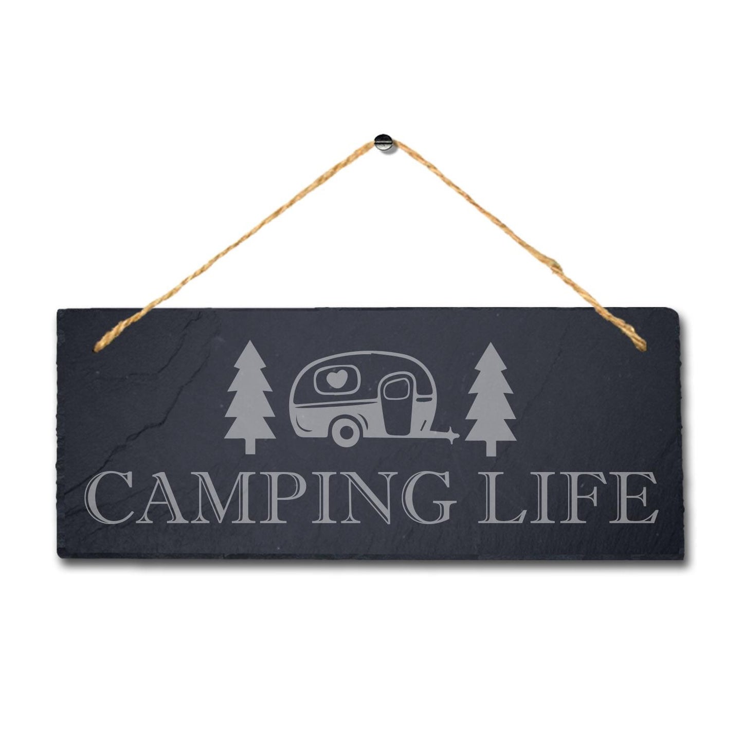 Camping Life Laser Engraved Hanging Slate Caravan Plaque Summer Adventurer Sign