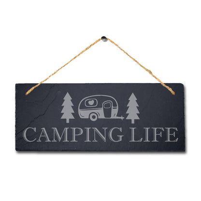 Camping Life Laser Engraved Hanging Slate Caravan Plaque Summer Adventurer Sign