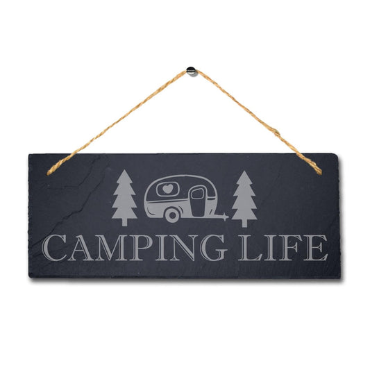 Camping Life Laser Engraved Hanging Slate Caravan Plaque Summer Adventurer Sign