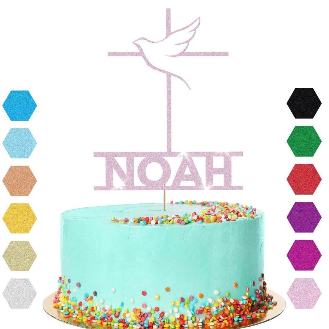 Personalised Cross With Dove Confirmation Cake Topper Congratulation Any Name