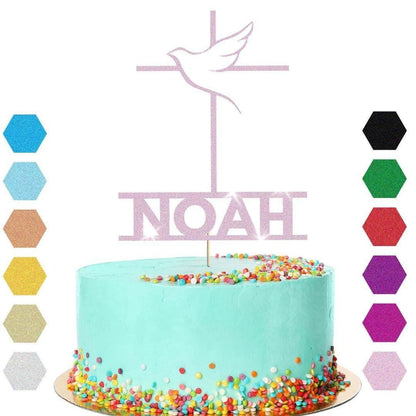 Personalised Cross With Dove Confirmation Cake Topper Congratulation Any Name