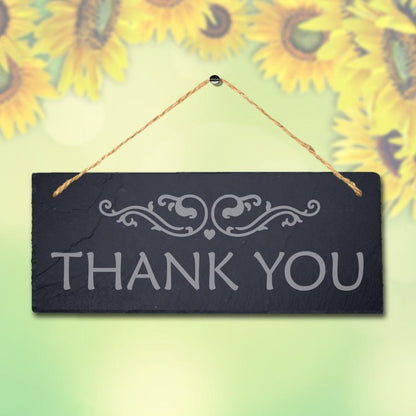 Thank You Laser Engraved Hanging Natural Slate Home Garden Gift Plaque Sign