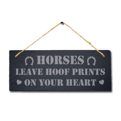 Horses Leave Hoof Print Laser Engraved Hanging Slate Shed Pet Animal Plaque Sign