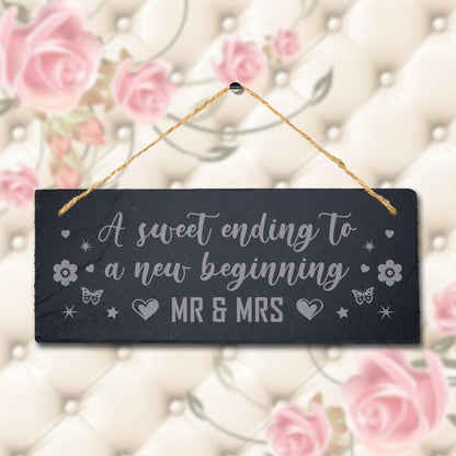 Laser Engraved Slate Wedding Plaque: Sweet Ending New Beginning