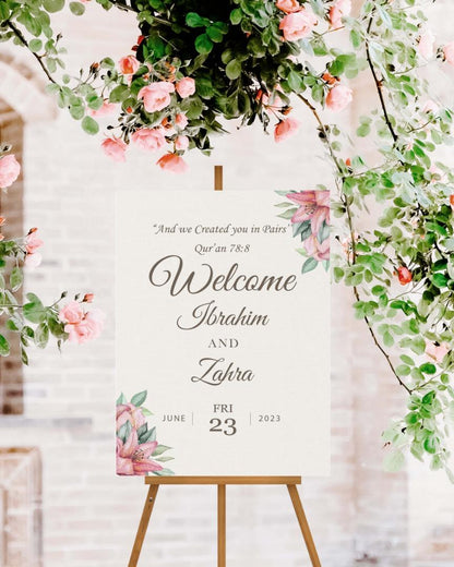 Personalised Wedding Welcome Sign: Floral Entrance Poster (A1-A4)