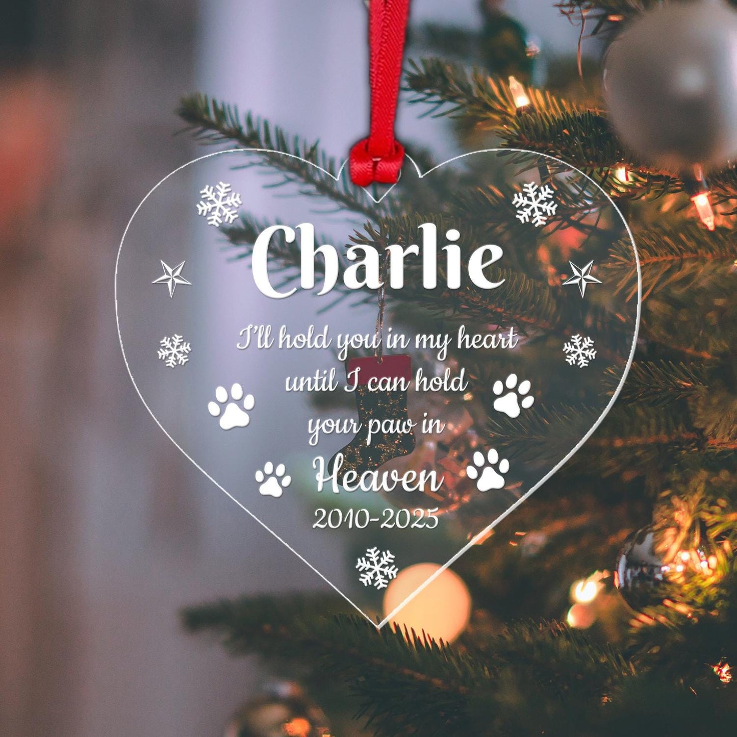 Personalised Pet Memory Christmas Bauble Dog Cat Memorial Paw Xmas Hanging Gift