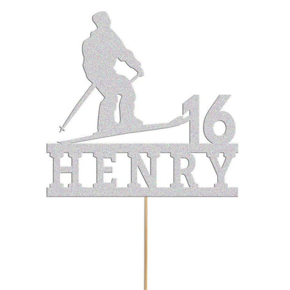 Personalised Skier Cake Topper: Glitter Birthday Decoration
