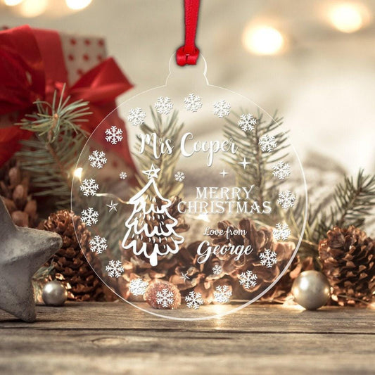 Personalised Name Christmas Bauble Teacher Teaching Assistant Nursery Xmas Gift