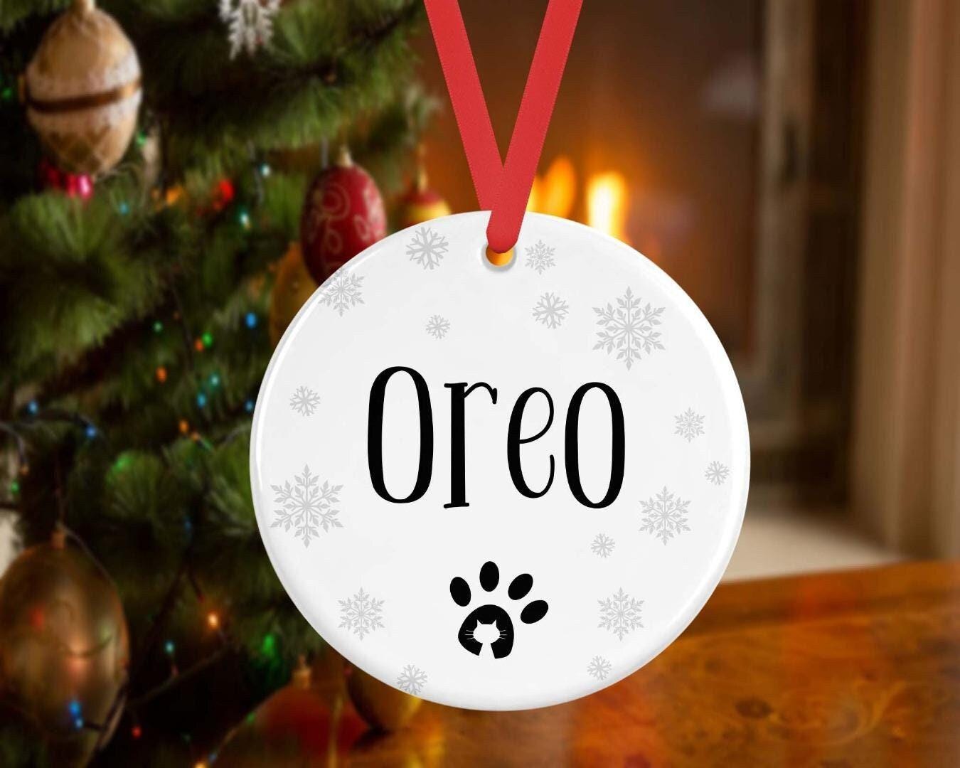 Personalised Cat Kitten Christmas Bauble Pet Xmas Gift Ceramic Ornament Any Name