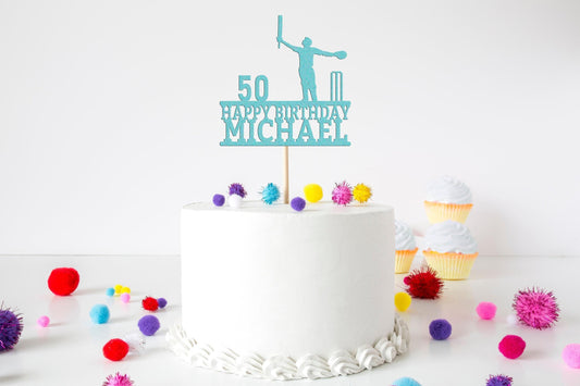Personalised Glitter Cricket Cake Topper: Birthday Celebration