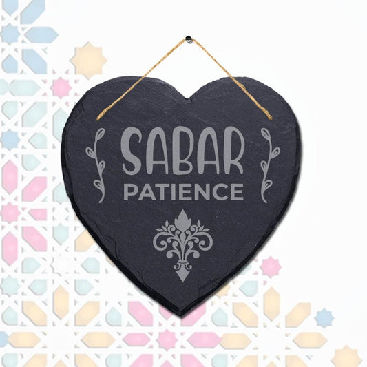Sabar Patience Laser Engraved Islamic Wall Hanging Slate Heart Shape Plaque Sign