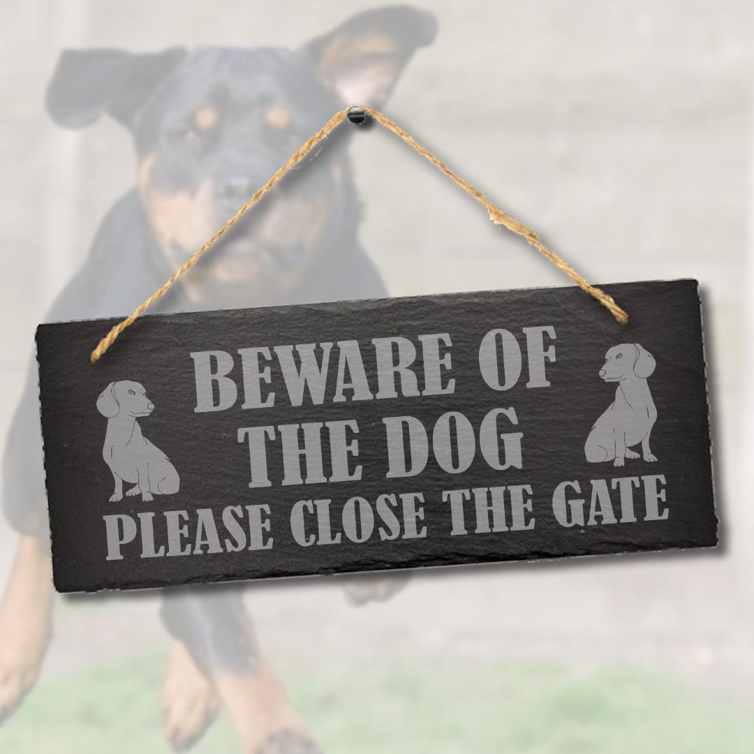 Beware Of The Dog Close Gate Hanging Slate Plaque Outdoor Door Home Porch Sign