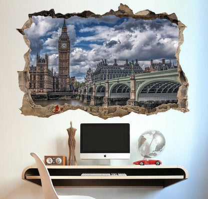 Big Ben 3D Window View Wall Decal: London Skyline Poster (45x60cm)
