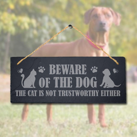 Beware Of Dog Engraved Hanging Slate Cat Not Trustworthy Kennels Pup Puppy Sign
