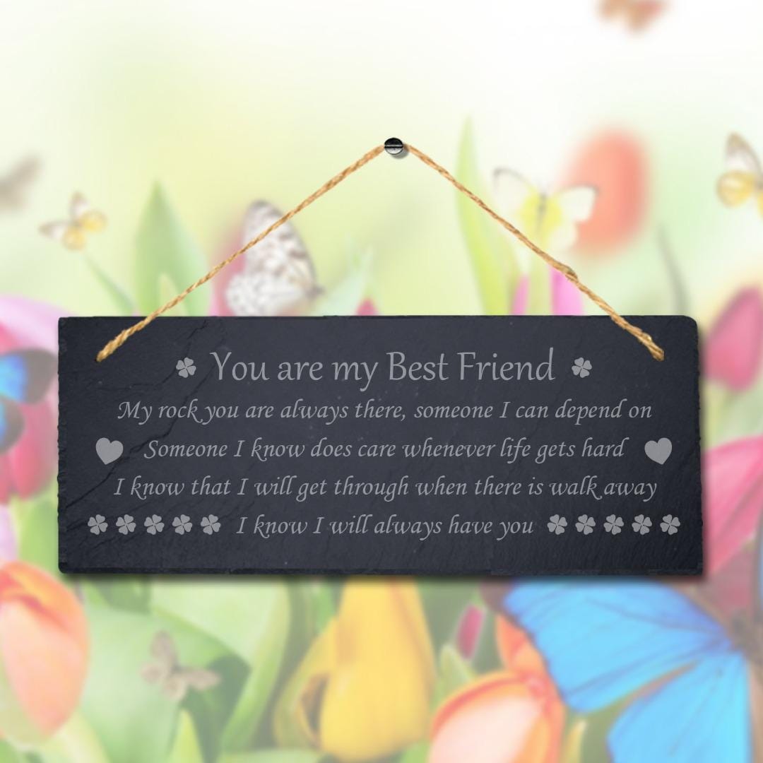 Best Friends Laser Engraved Hanging Slate Friendship Novelty Gift Plaque Sign