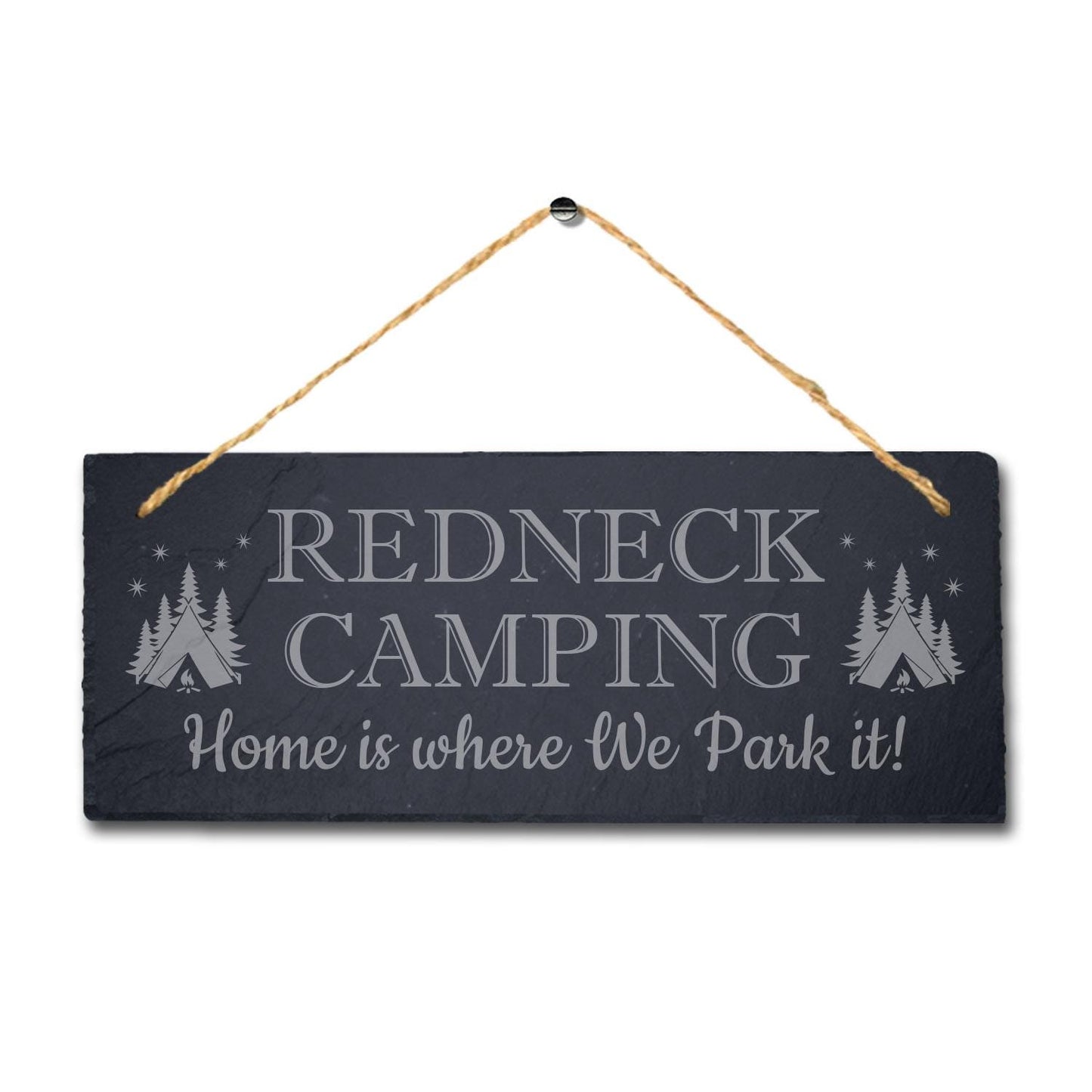 Home Where We Park Caravan Laser Engraved Hanging Slate Camping Fun Plaque Sign