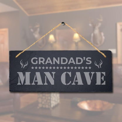 Grandads Man Cave Laser Engraved Hanging Slate Grandpa Shed Club Plaque Sign