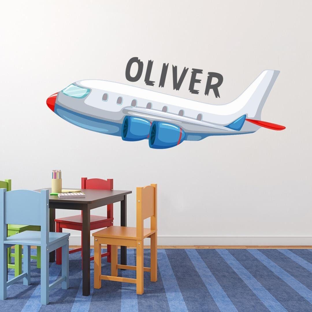 Personalised Airplane Wall Sticker Name Air Bus Decal Vinyl Boys Girls Kids Nursery Bedroom