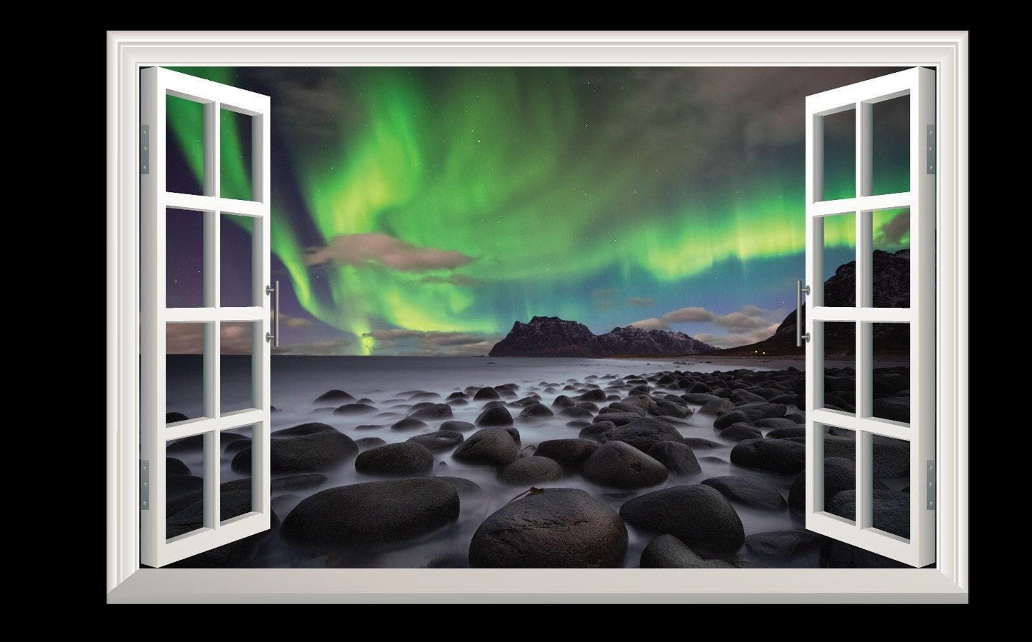 Northern Lights Wall Decal: 3D Window View Vinyl Mural
