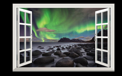 Northern Lights Wall Decal: 3D Window View Vinyl Mural