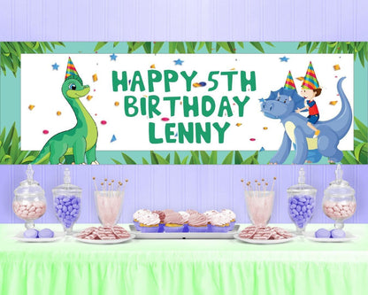2x Personalised Dinosaur Birthday Banner Set: Jurassic Party Decor