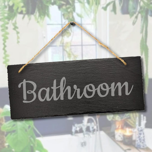 Bathroom Engraved Hanging Slate Toilet Bath Home Restroom Door Plaque Sign