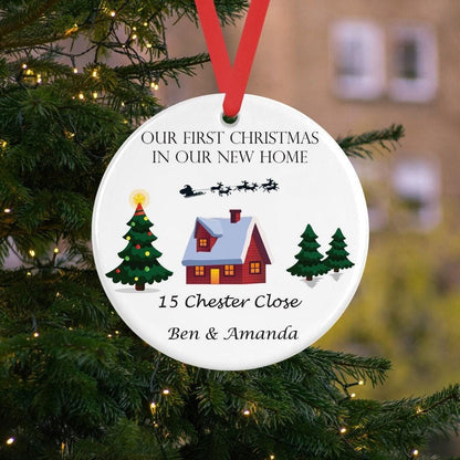 Personalised First Christmas In New Home Ceramic Bauble
