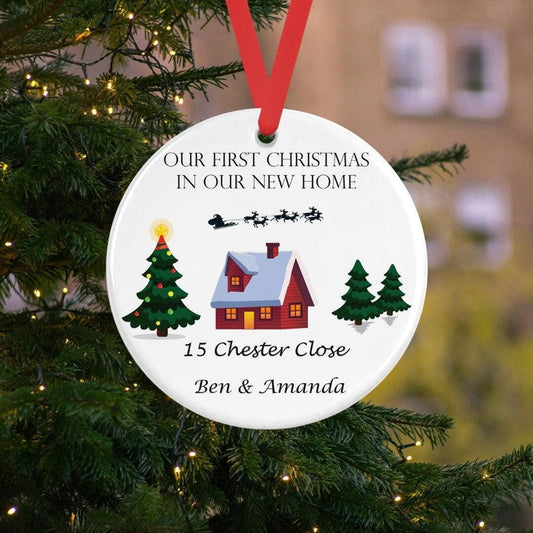 Personalised First Christmas In New Home Ceramic Bauble