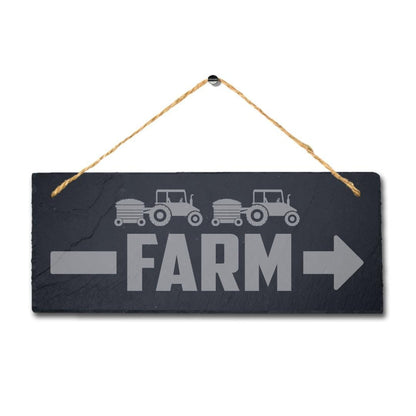 Farm With Arrow Laser Engraved Hanging Slate Farm House Home Decor Plaque Sign