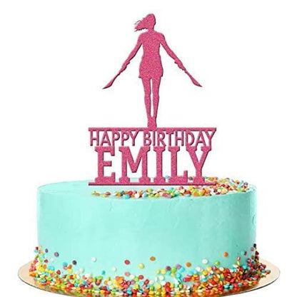Personalised Acrylic Warrior Double Swords Girls Birthday Cake Topper Decoration