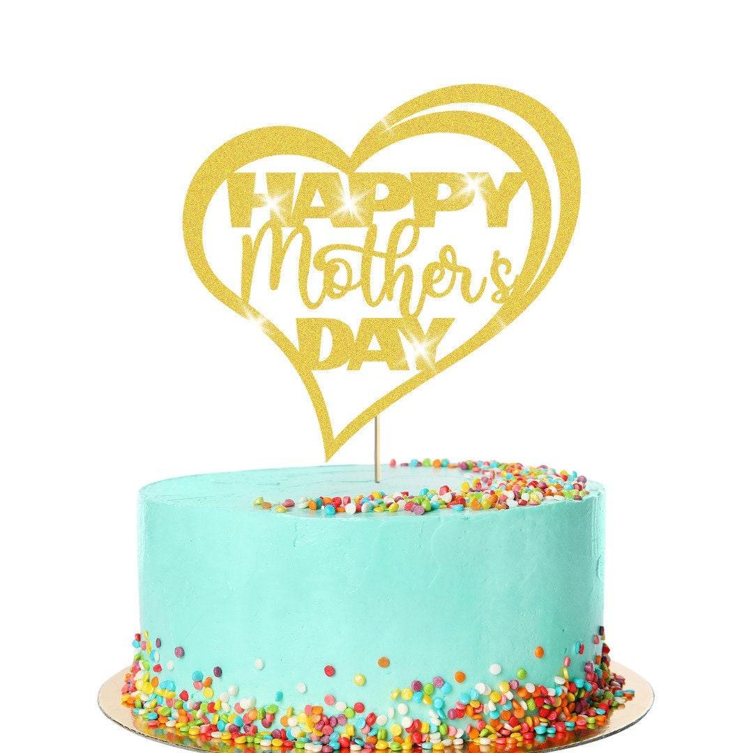 Happy Mothers Day Glitter Heart Design Cake Topper Birthday Decoration